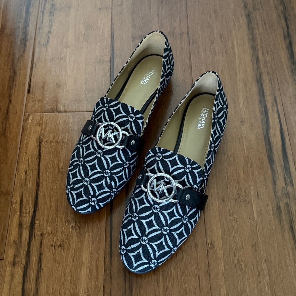Michael Kors Black and White Geometric Loafers